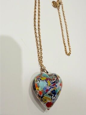 Murano Glass Blown Artsy Puffy Heart Adjustable Long Necklace